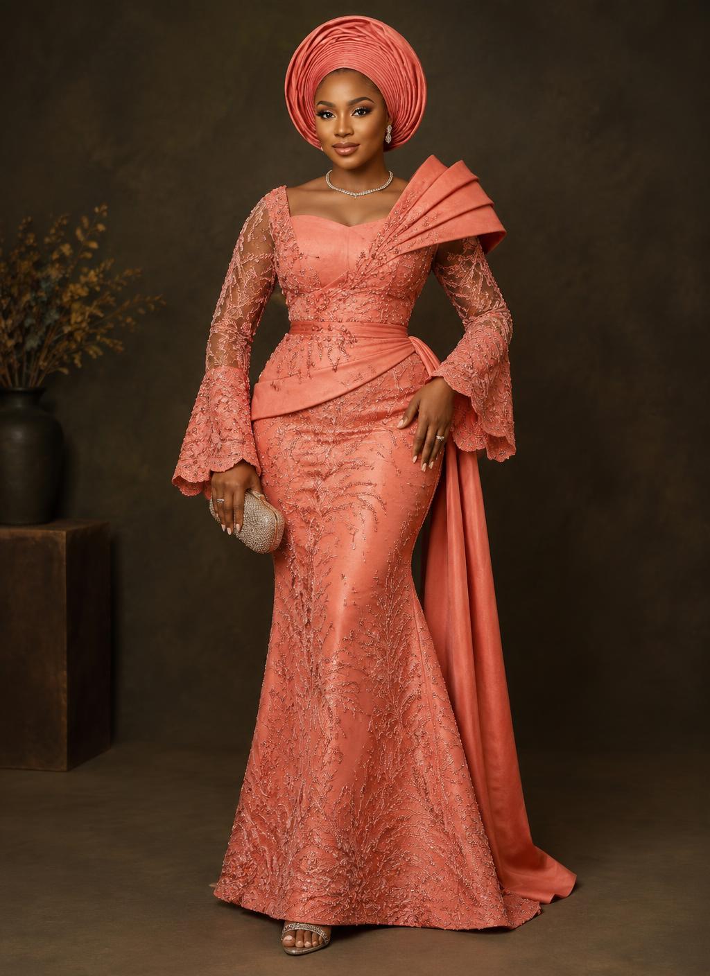 Coral asoebi gown